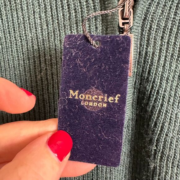 Moncrief Sweater Mens XL Dark Green Knit Pullover Quarter Zip Wool Cashmere NWT - Picture 4 of 9